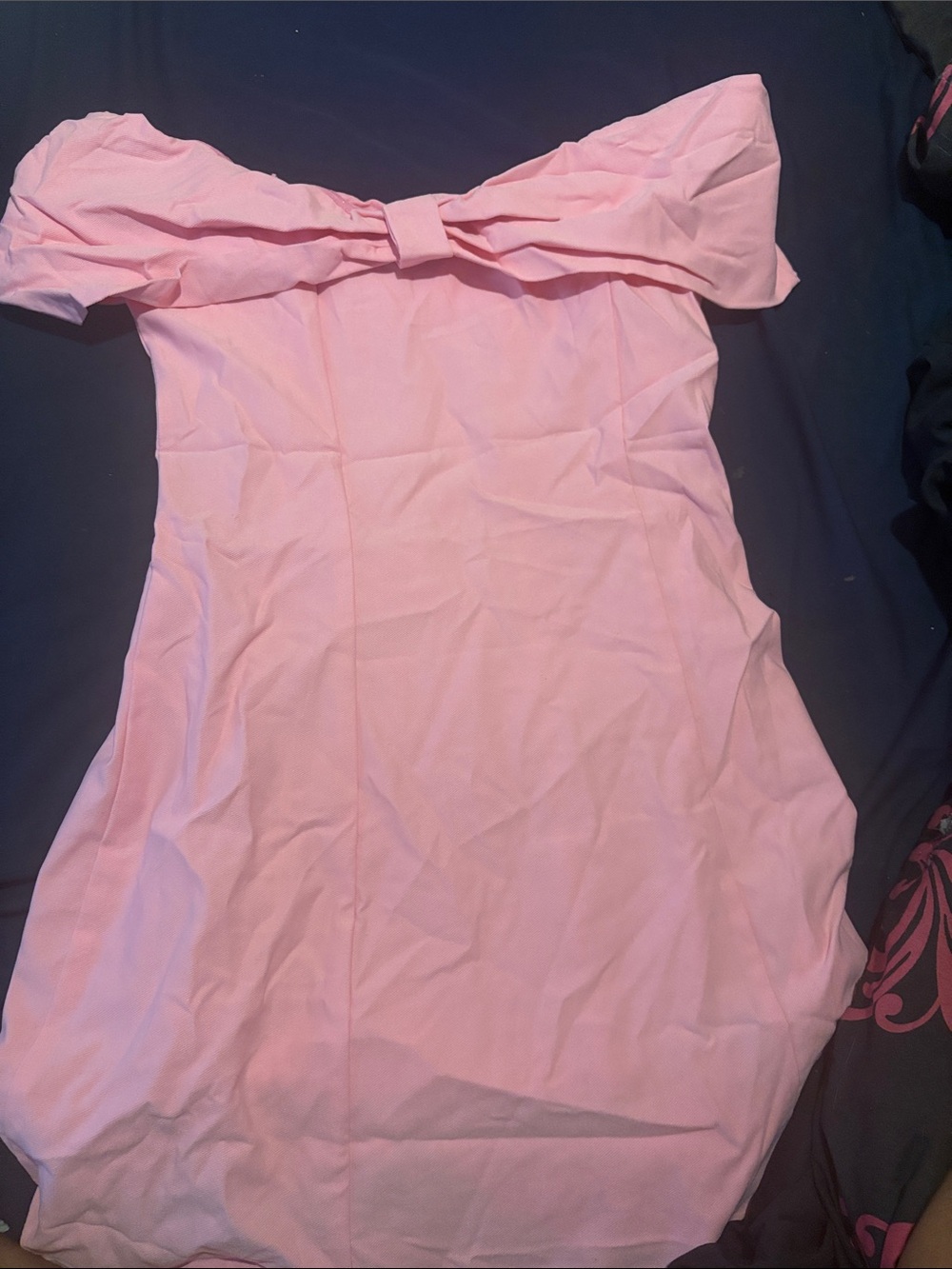 Off-Shoulder Bow Mini Dress in Light Pink